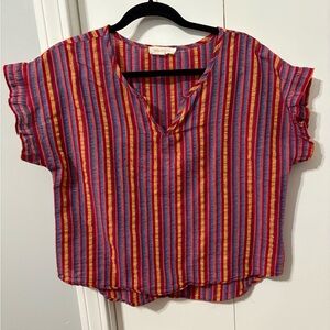 Solitaire Red and Purple Boxy Blouse with V-Neckline